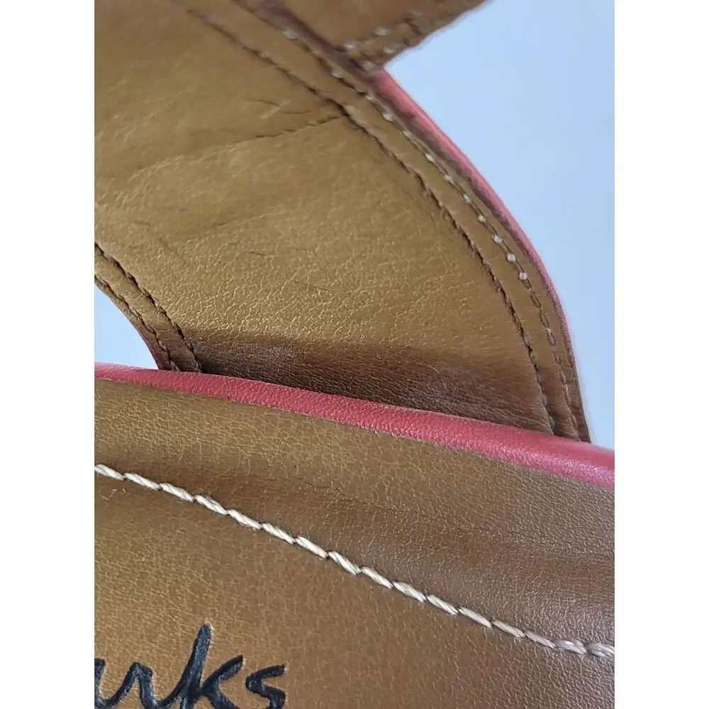 CLARKS Coral-Pink Zia Wedges Sandals with Gold Tone Buckle Women's Size 9M